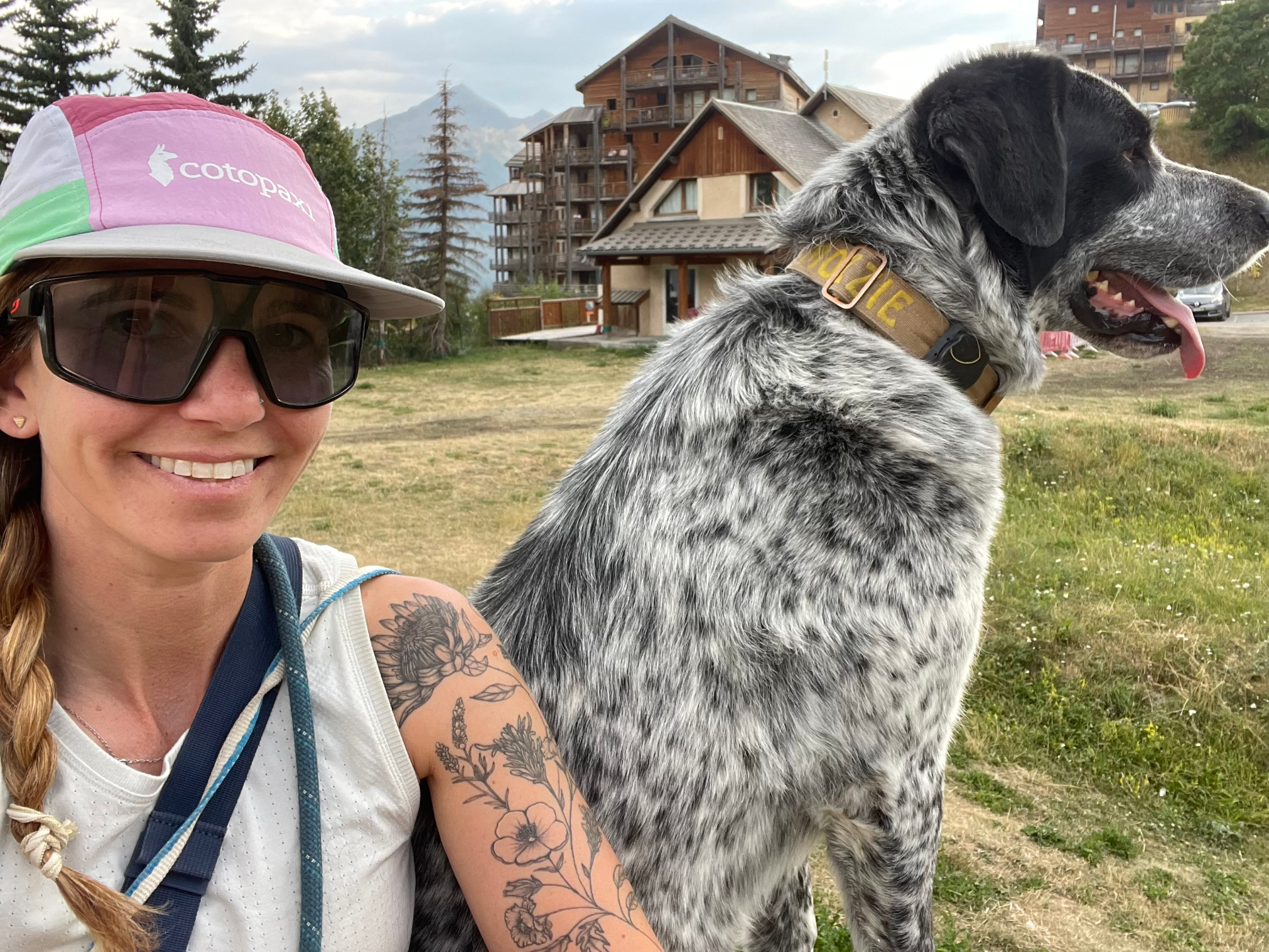 Jordan with her dog Mozzie in the Alps